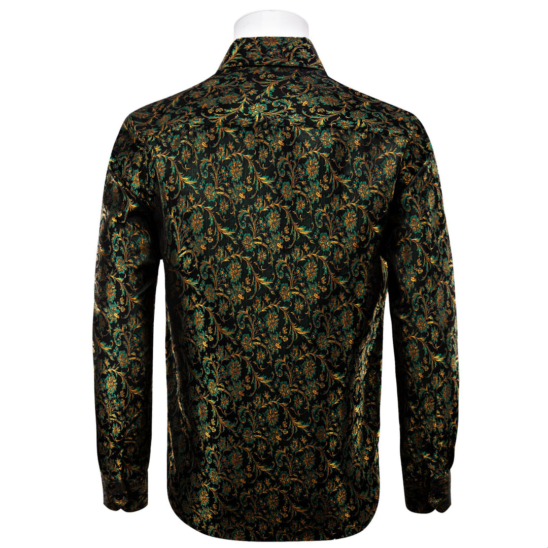 SIMON.VON GREEN GOLD FLORAL SILK MEN'S SHIRT- CY-9009 - SimonVon Shop