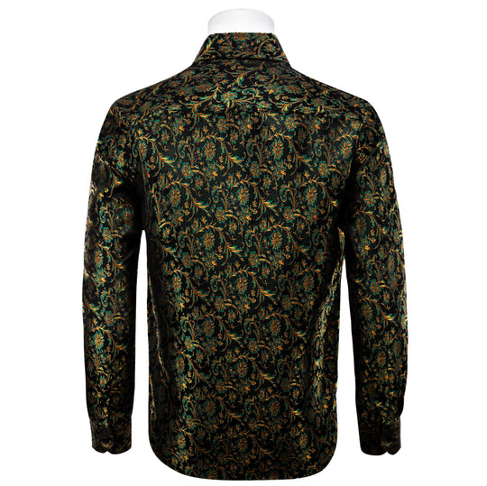 SIMON.VON GREEN GOLD FLORAL SILK MEN'S SHIRT- CY-9009 - SimonVon Shop
