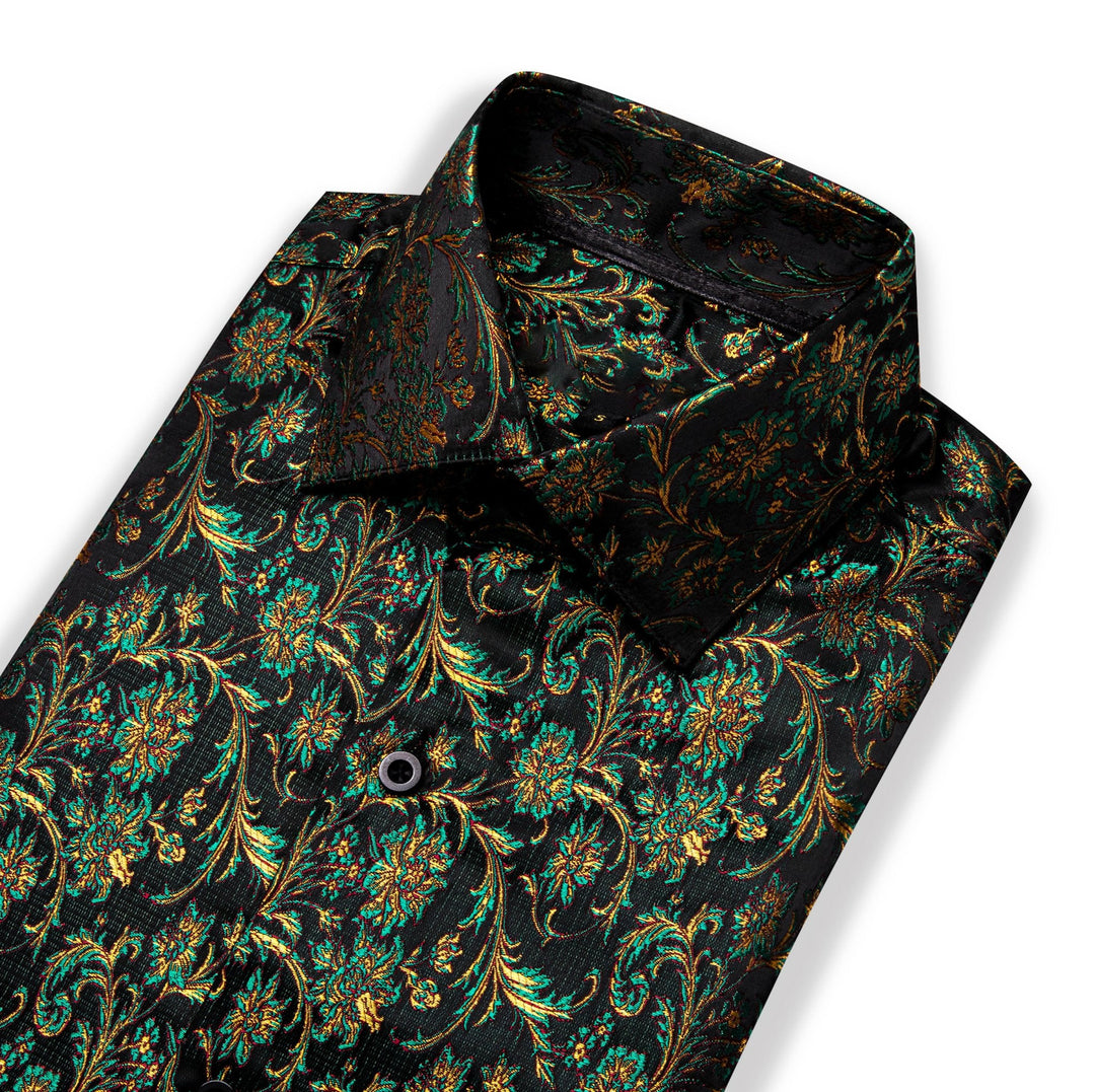 SIMON.VON GREEN GOLD FLORAL SILK MEN'S SHIRT- CY-9009 - SimonVon Shop