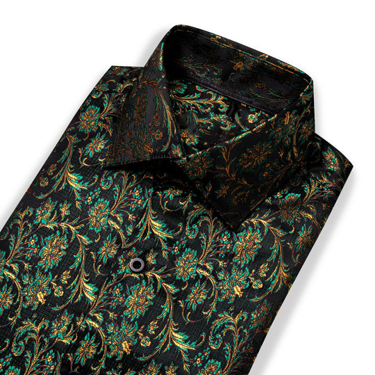 SIMON.VON GREEN GOLD FLORAL SILK MEN'S SHIRT- CY-9009 - SimonVon Shop