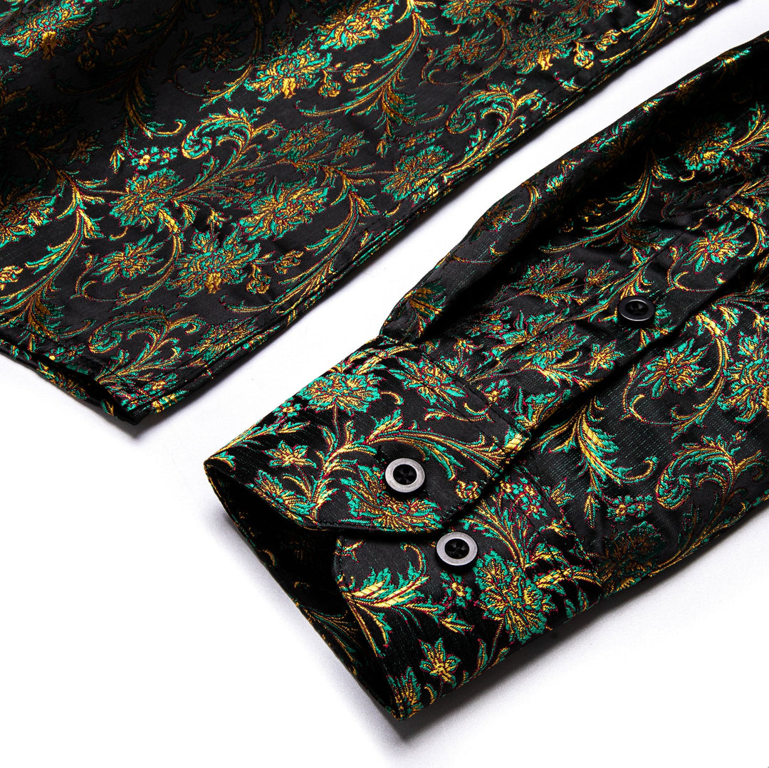 SIMON.VON GREEN GOLD FLORAL SILK MEN'S SHIRT- CY-9009 - SimonVon Shop