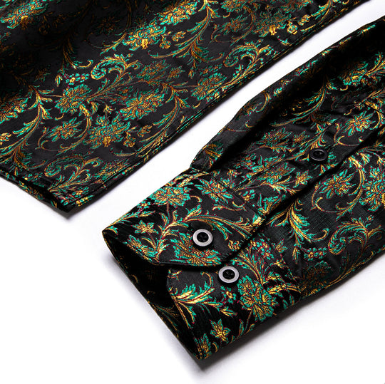 SIMON.VON GREEN GOLD FLORAL SILK MEN'S SHIRT- CY-9009 - SimonVon Shop