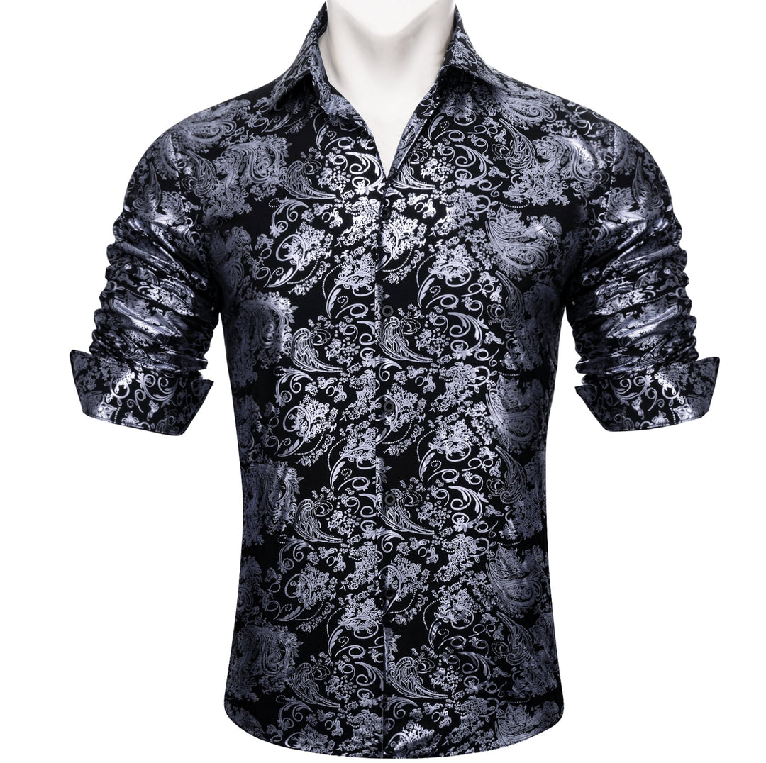 Simon.Von Grey Black Paisley Silk Men's Shirt- CY-0593 - SimonVon Shop