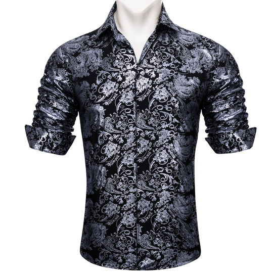 Simon.Von Grey Black Paisley Silk Men's Shirt- CY-0593 - SimonVon Shop
