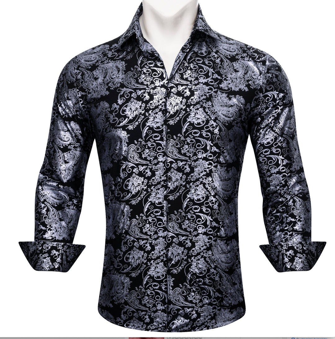 Simon.Von Grey Black Paisley Silk Men's Shirt- CY-0593 - SimonVon Shop
