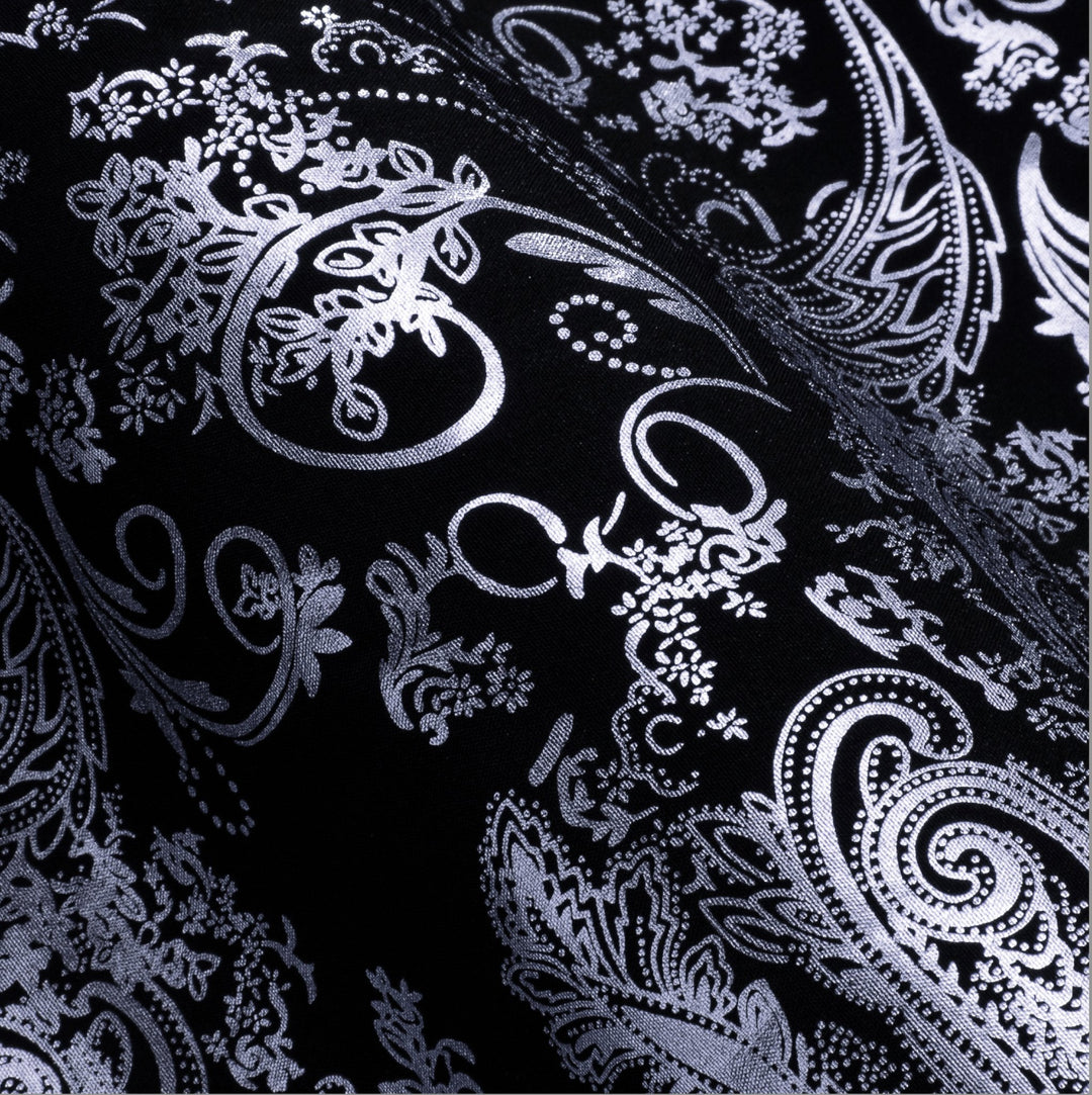 Simon.Von Grey Black Paisley Silk Men's Shirt- CY-0593 - SimonVon Shop