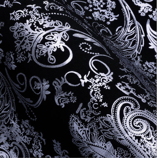 Simon.Von Grey Black Paisley Silk Men's Shirt- CY-0593 - SimonVon Shop