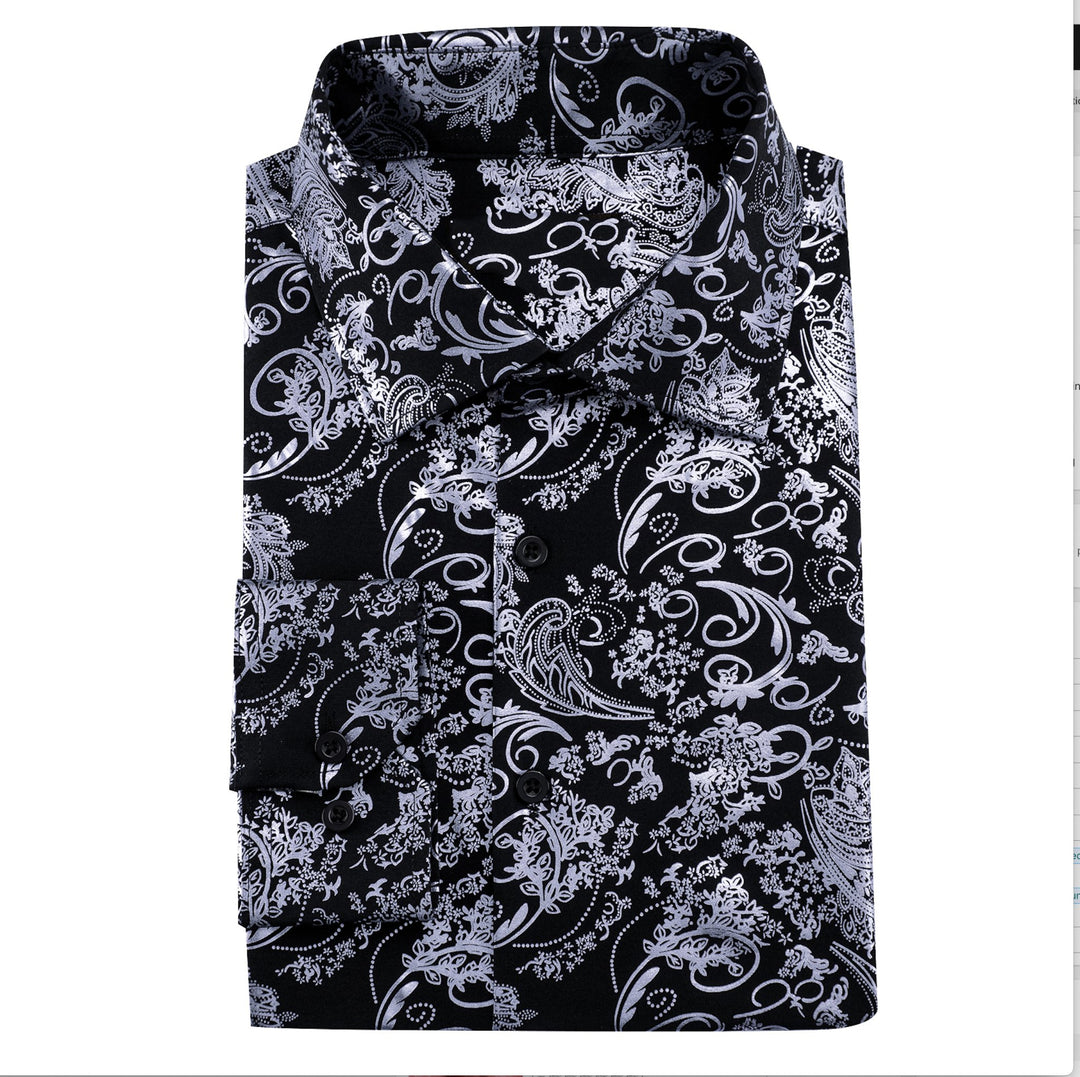 Simon.Von Grey Black Paisley Silk Men's Shirt- CY-0593 - SimonVon Shop