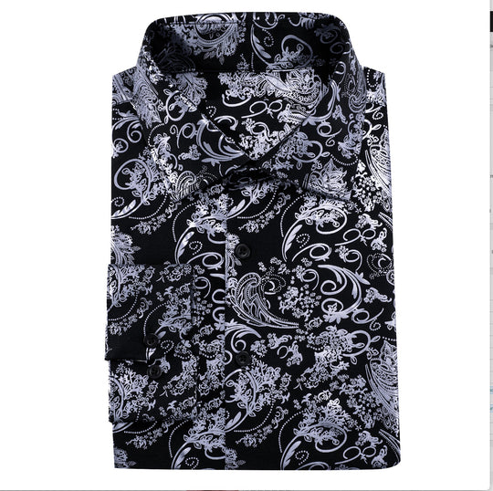 Simon.Von Grey Black Paisley Silk Men's Shirt- CY-0593 - SimonVon Shop
