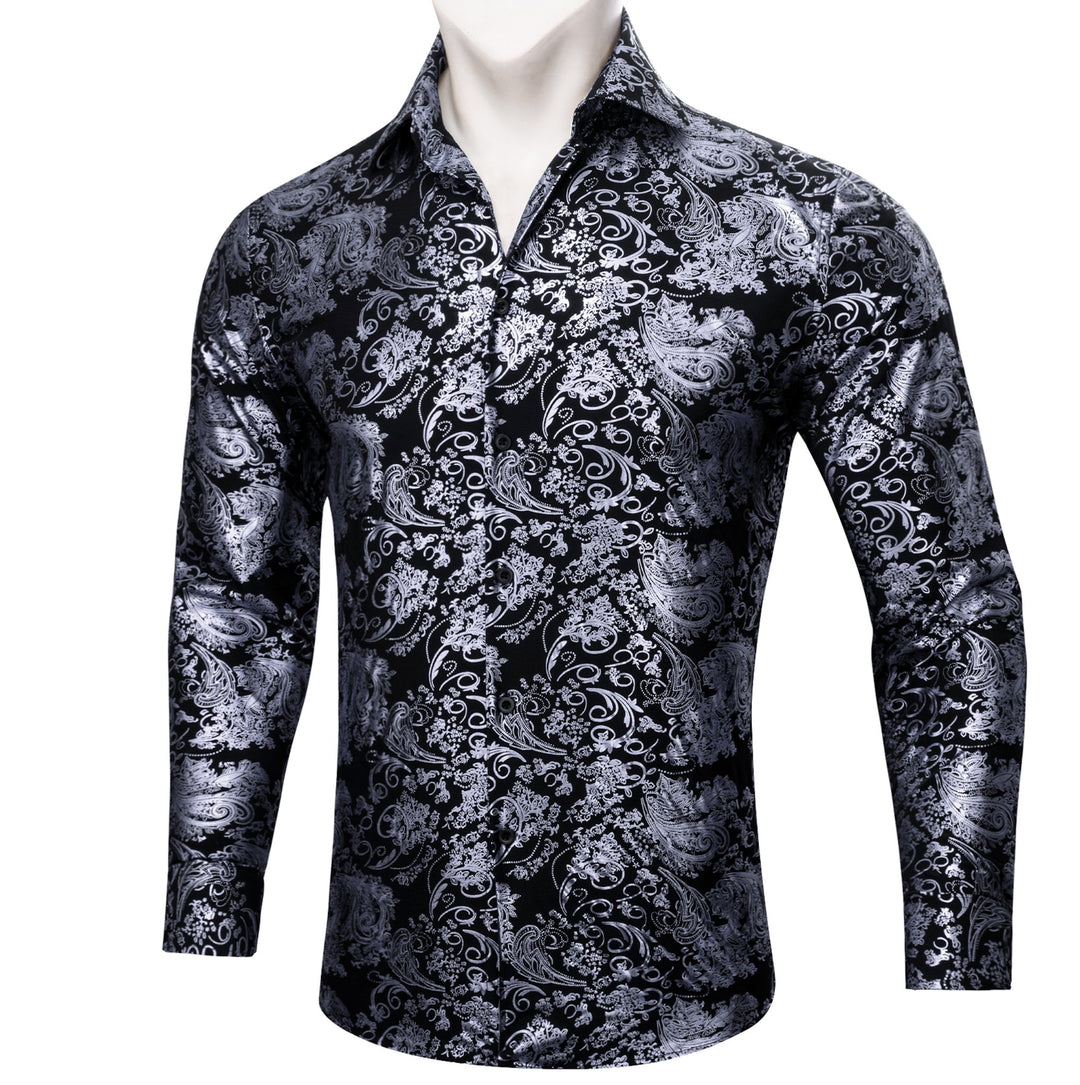 Simon.Von Grey Black Paisley Silk Men's Shirt- CY-0593 - SimonVon Shop