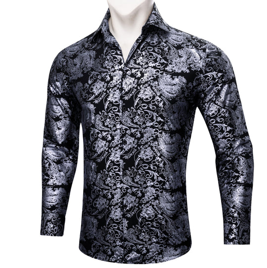Simon.Von Grey Black Paisley Silk Men's Shirt- CY-0593 - SimonVon Shop