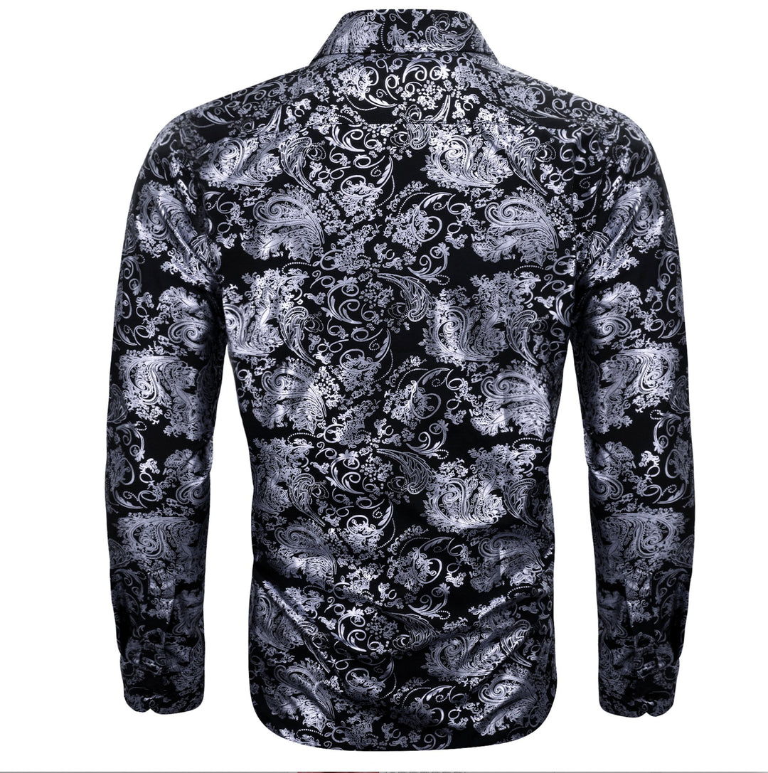 Simon.Von Grey Black Paisley Silk Men's Shirt- CY-0593 - SimonVon Shop
