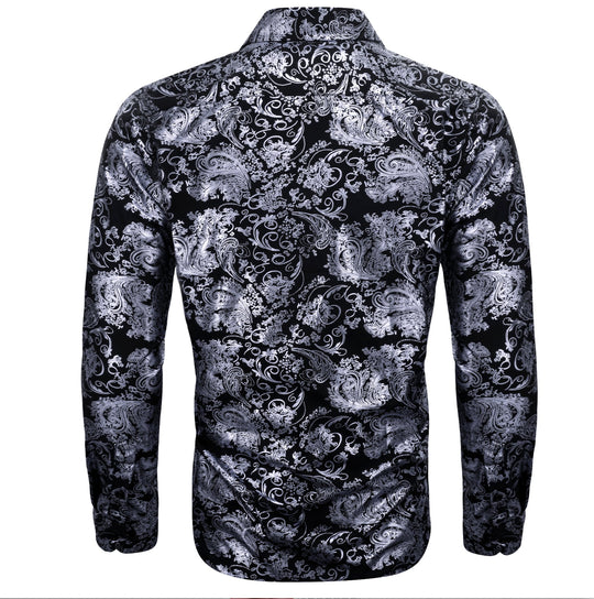 Simon.Von Grey Black Paisley Silk Men's Shirt- CY-0593 - SimonVon Shop