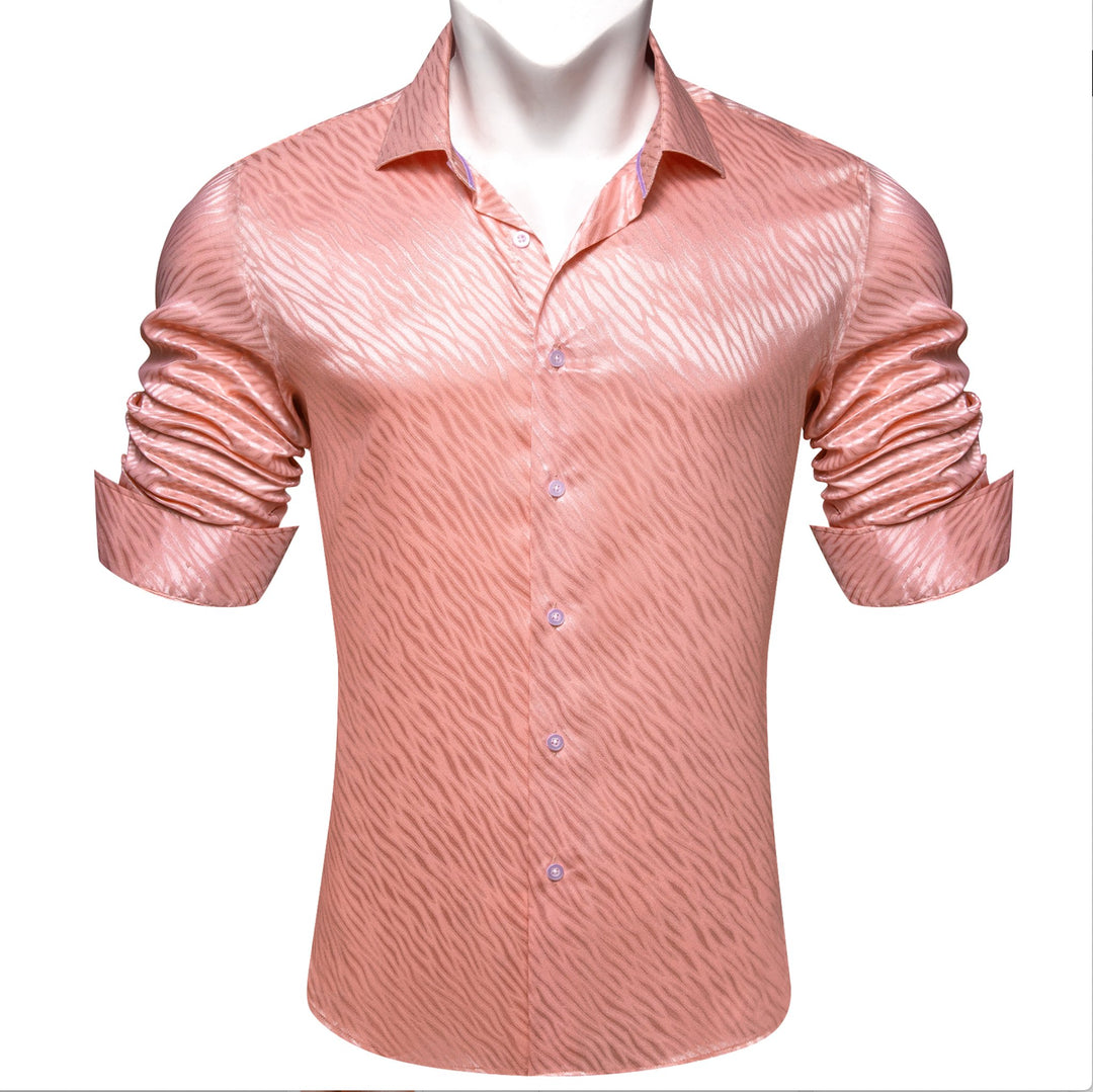 Simon.Von Light Red Ripple Silk Men's Shirt-CY-0677 - SimonVon Shop