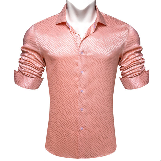 Simon.Von Light Red Ripple Silk Men's Shirt-CY-0677 - SimonVon Shop