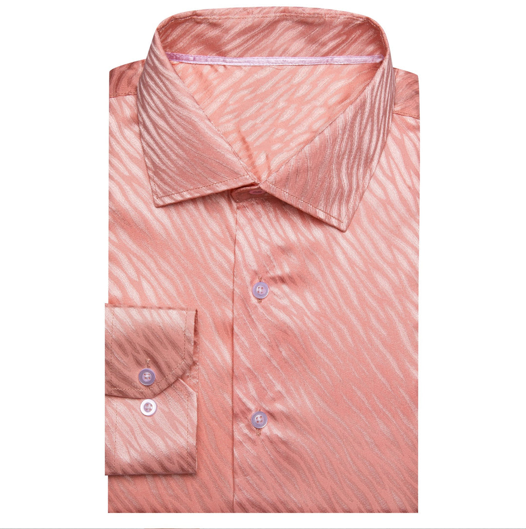 Simon.Von Light Red Ripple Silk Men's Shirt-CY-0677 - SimonVon Shop