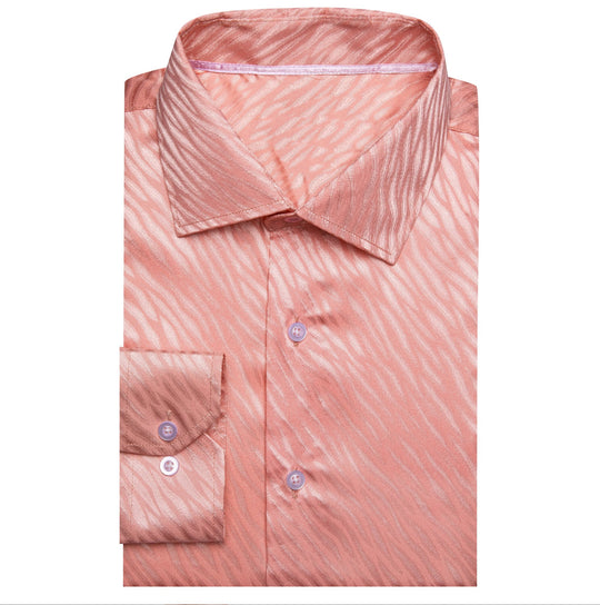 Simon.Von Light Red Ripple Silk Men's Shirt-CY-0677 - SimonVon Shop