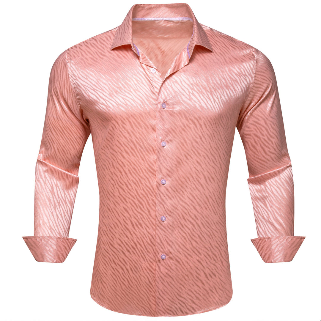 Simon.Von Light Red Ripple Silk Men's Shirt-CY-0677 - SimonVon Shop