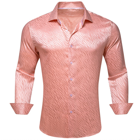 Simon.Von Light Red Ripple Silk Men's Shirt-CY-0677 - SimonVon Shop