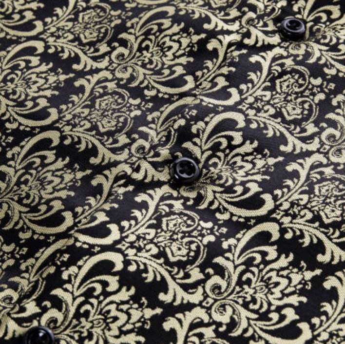 SimonVon New Fashionable Black Golden Silk Floral Long Sleeve Men's Shirt CY-0065 - SimonVon Shop