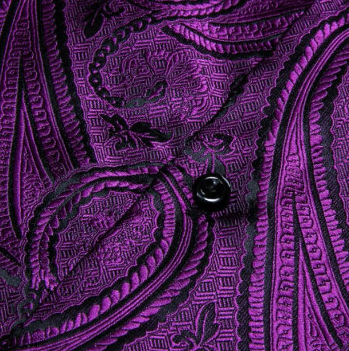 SimonVon New Purple Silk Paisley Tribal Long Sleeve Daily Slim-fit Men's Shirt CY-0037 - SimonVon Shop