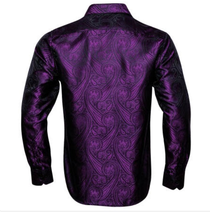 SimonVon New Purple Silk Paisley Tribal Long Sleeve Daily Slim-fit Men's Shirt CY-0037 - SimonVon Shop
