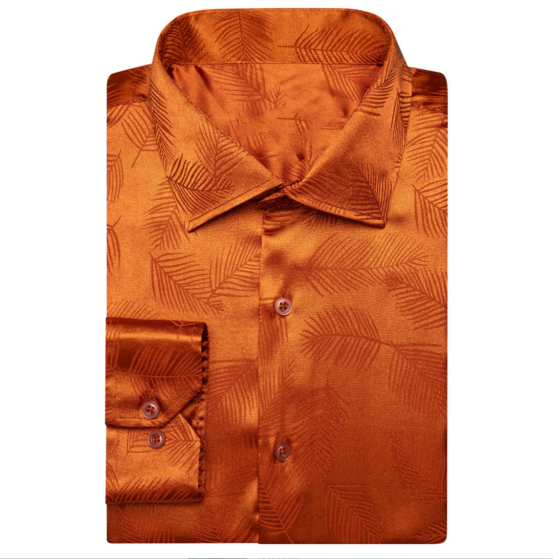 Simon.Von Orange Feather Silk Men's Shirt-0691 - SimonVon Shop