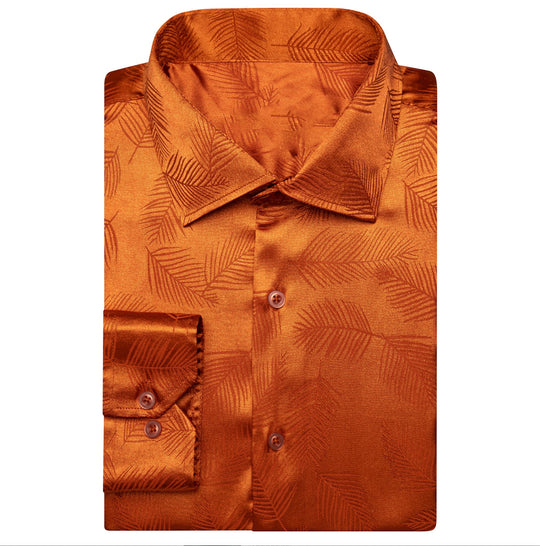 Simon.Von Orange Feather Silk Men's Shirt-0691 - SimonVon Shop