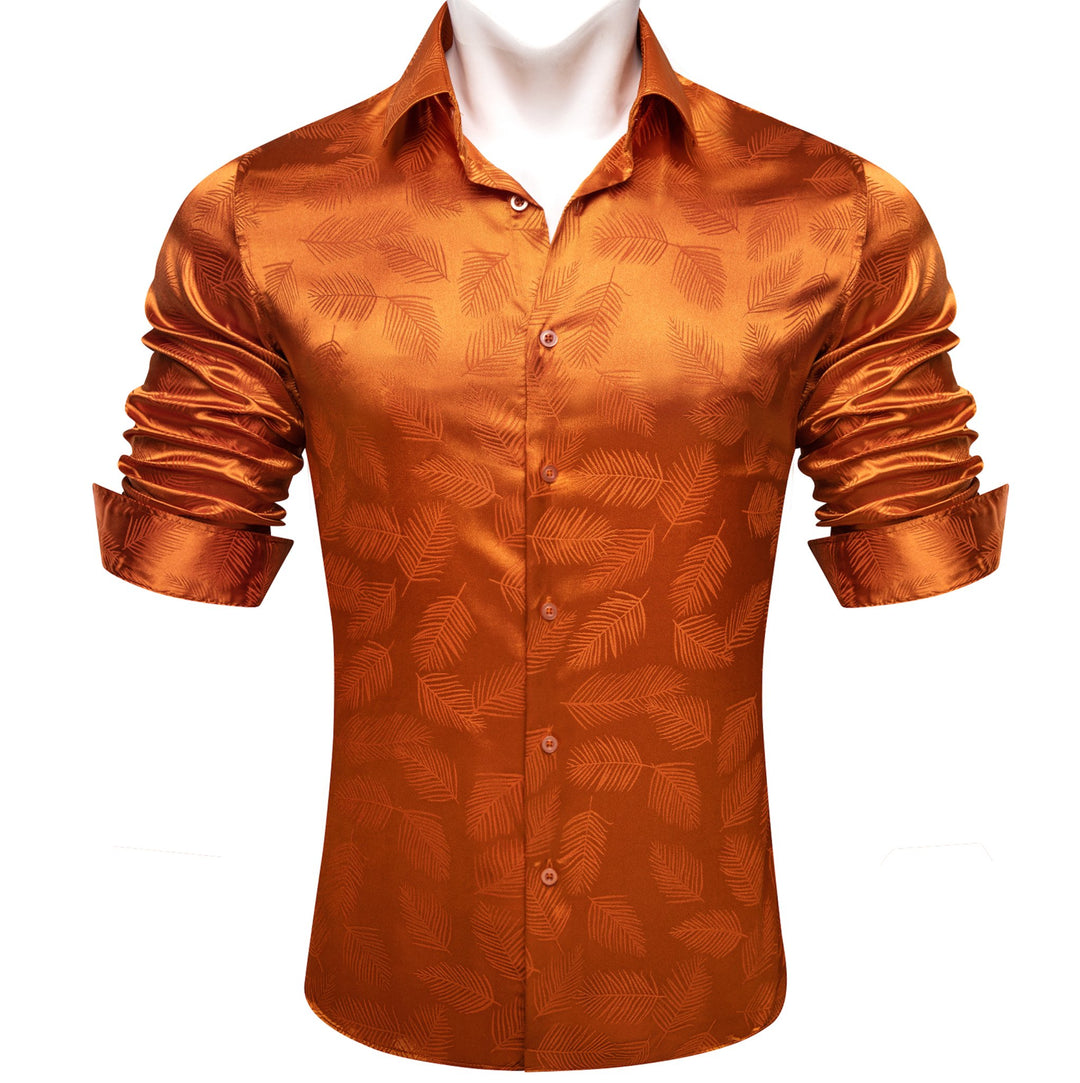 Simon.Von Orange Feather Silk Men's Shirt-0691 - SimonVon Shop