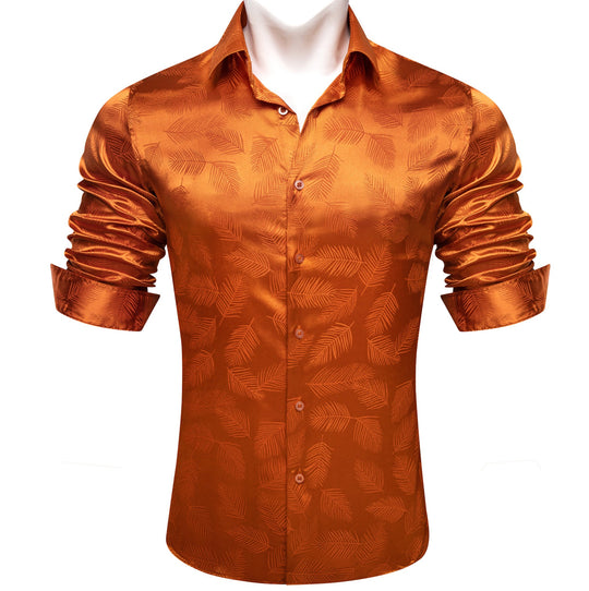 Simon.Von Orange Feather Silk Men's Shirt-0691 - SimonVon Shop