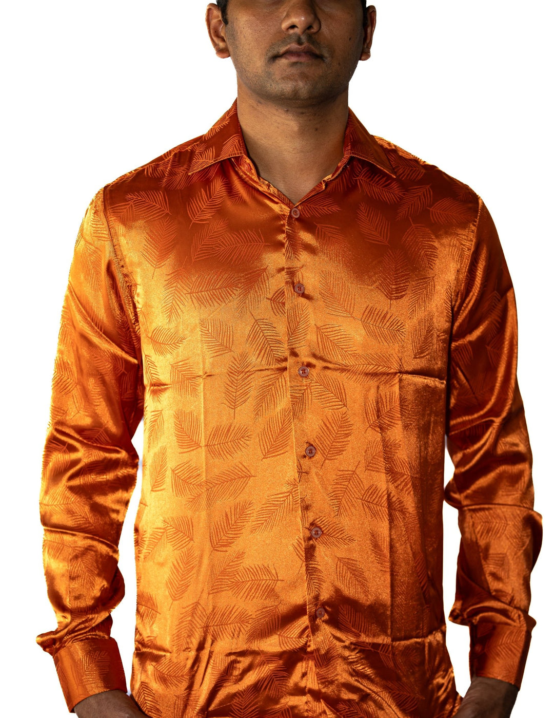Simon.Von Orange Feather Silk Men's Shirt-0691 - SimonVon Shop