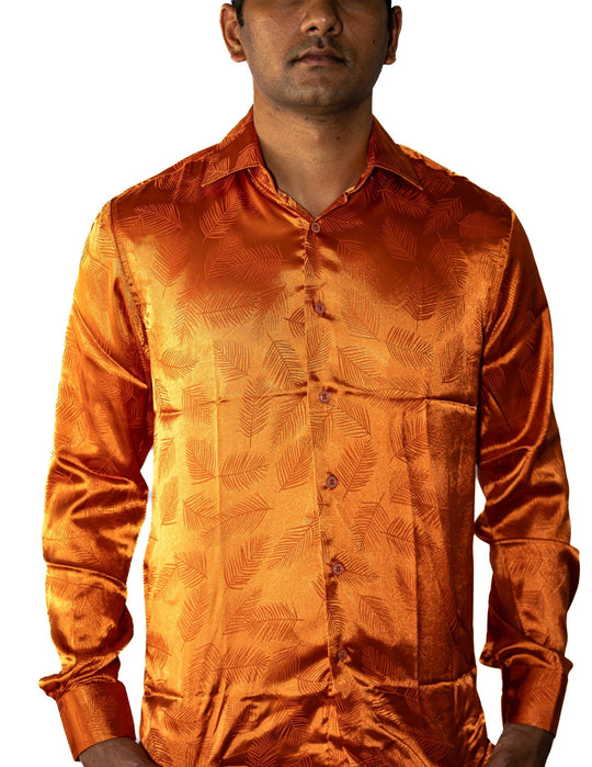Simon.Von Orange Feather Silk Men's Shirt-0691 - SimonVon Shop