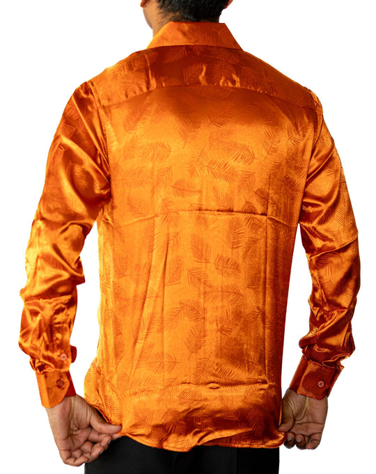 Simon.Von Orange Feather Silk Men's Shirt-0691 - SimonVon Shop
