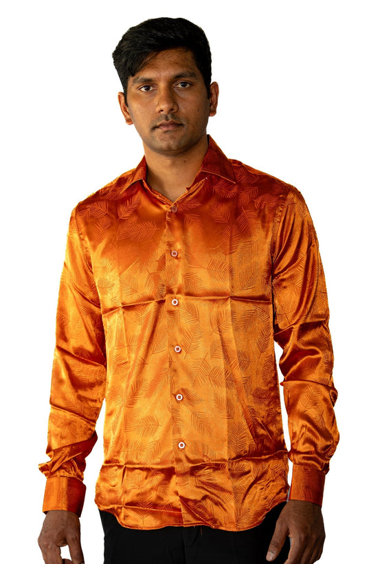 Simon.Von Orange Feather Silk Men's Shirt-0691 - SimonVon Shop