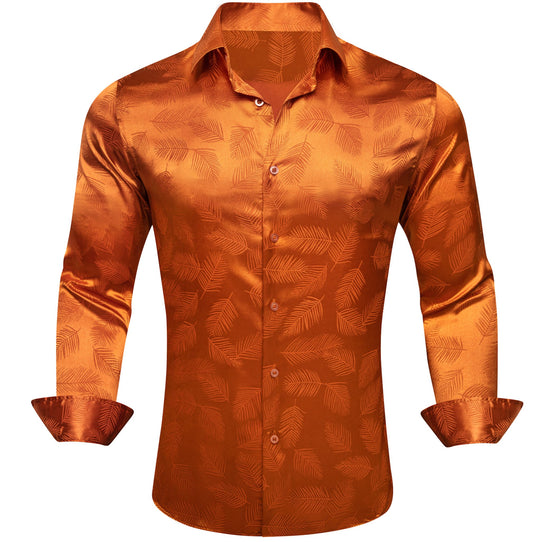 Simon.Von Orange Feather Silk Men's Shirt-0691 - SimonVon Shop