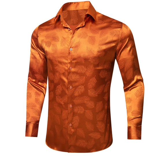 Simon.Von Orange Feather Silk Men's Shirt-0691 - SimonVon Shop