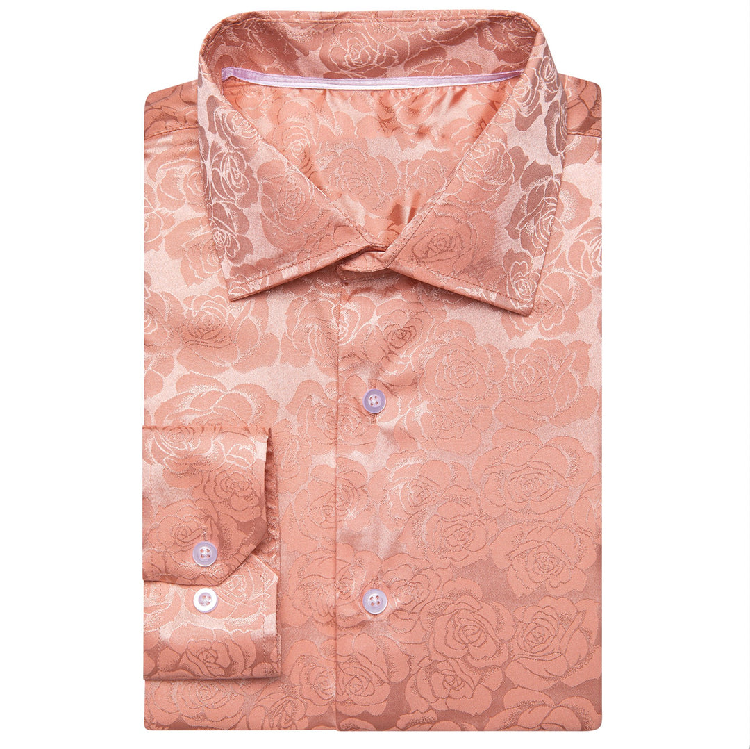 Simon.Von Pale Orange Print Flower Silk Men's Shirt-CY-0675 - SimonVon Shop