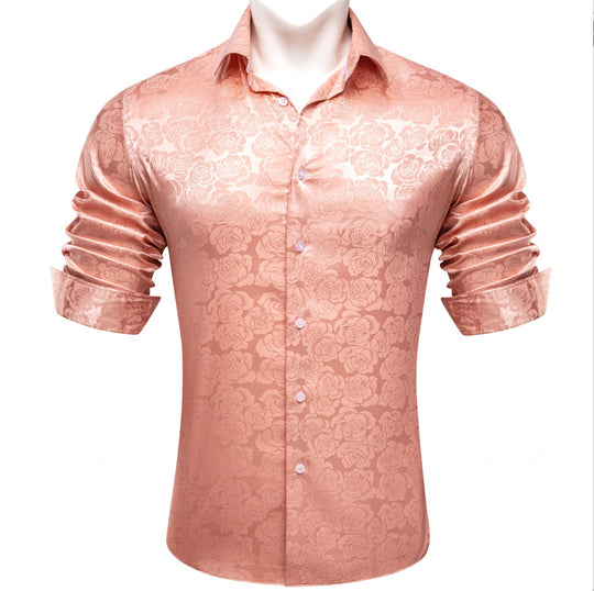 Simon.Von Pale Orange Print Flower Silk Men's Shirt-CY-0675 - SimonVon Shop