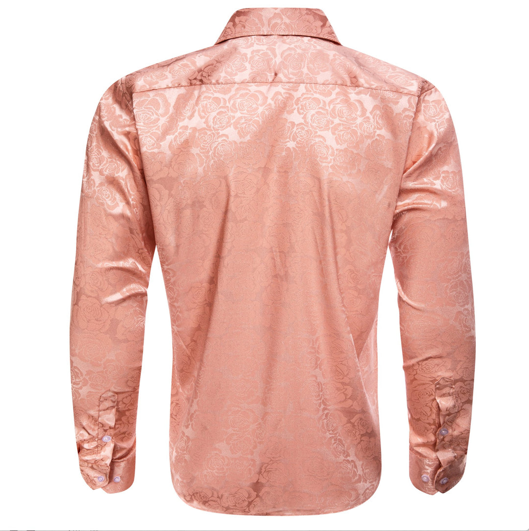 Simon.Von Pale Orange Print Flower Silk Men's Shirt-CY-0675 - SimonVon Shop