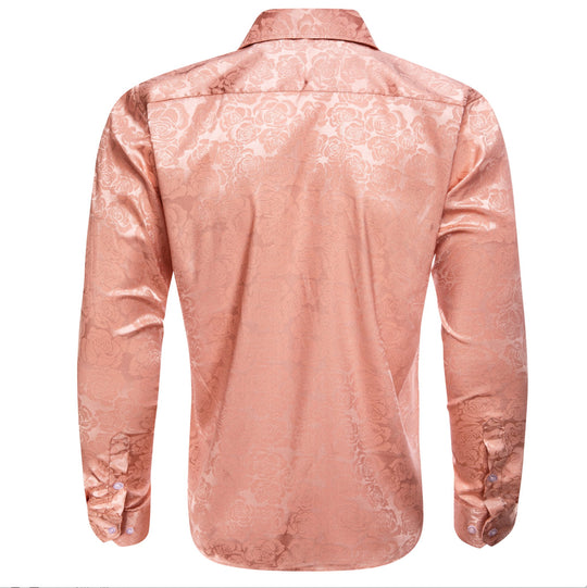 Simon.Von Pale Orange Print Flower Silk Men's Shirt-CY-0675 - SimonVon Shop