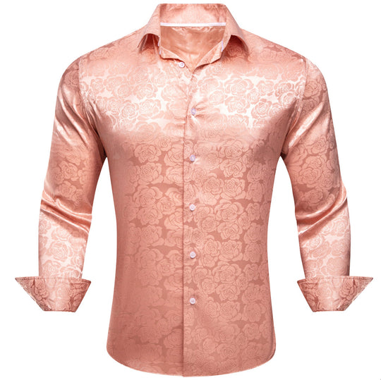 Simon.Von Pale Orange Print Flower Silk Men's Shirt-CY-0675 - SimonVon Shop