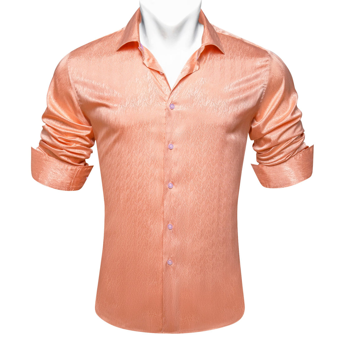 Simon.Von Pale Orange Solid Silk Men's Shirt-CY-0669 - SimonVon Shop