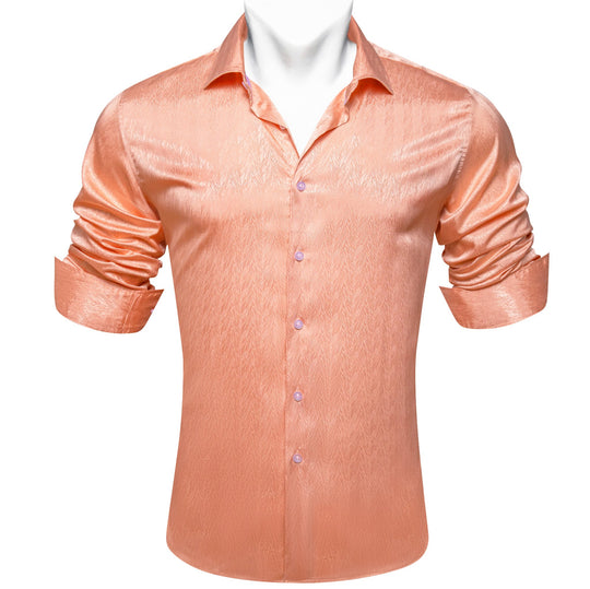 Simon.Von Pale Orange Solid Silk Men's Shirt-CY-0669 - SimonVon Shop