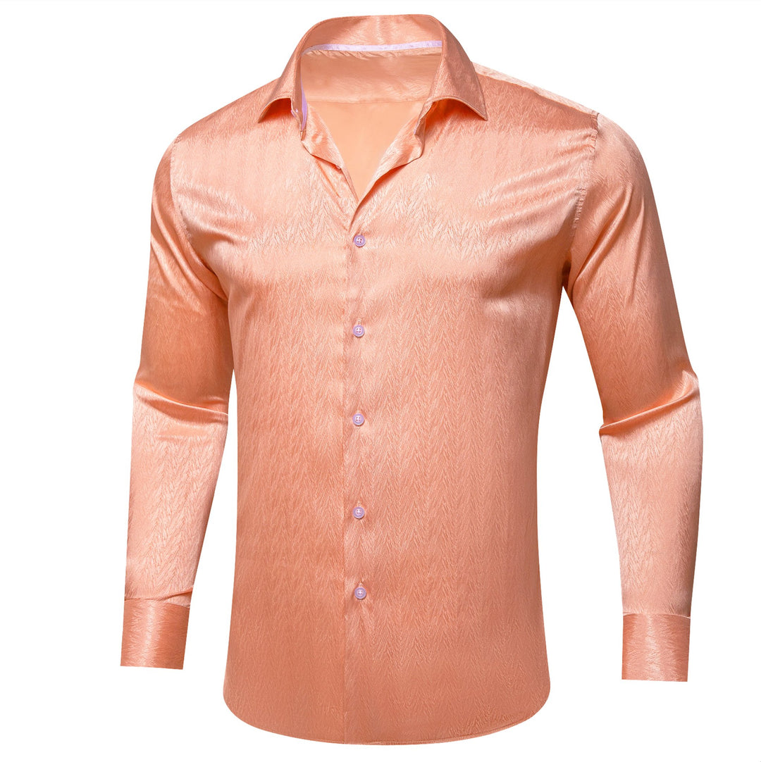 Simon.Von Pale Orange Solid Silk Men's Shirt-CY-0669 - SimonVon Shop