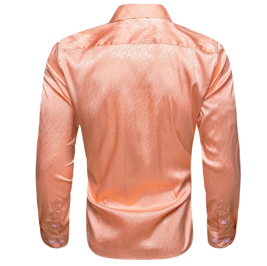 Simon.Von Pale Orange Solid Silk Men's Shirt-CY-0669 - SimonVon Shop