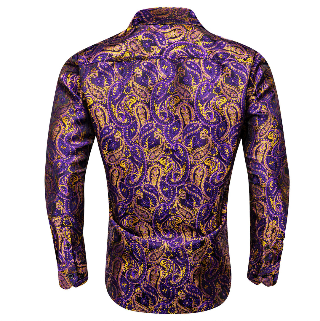 Simon.Von Purple Gold Paisley Silk Men's Shirt- CY-0458 - SimonVon Shop