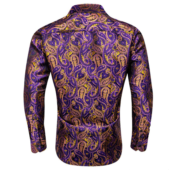 Simon.Von Purple Gold Paisley Silk Men's Shirt- CY-0458 - SimonVon Shop