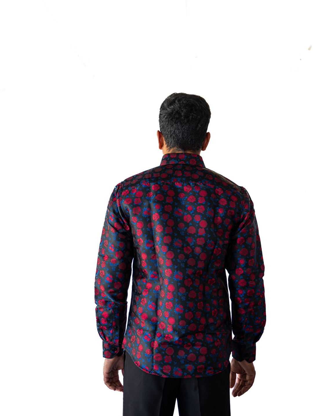 SIMON.VON RED BLUE FLORAL SILK MEN'S SHIRT- CY-2015 - SimonVon Shop