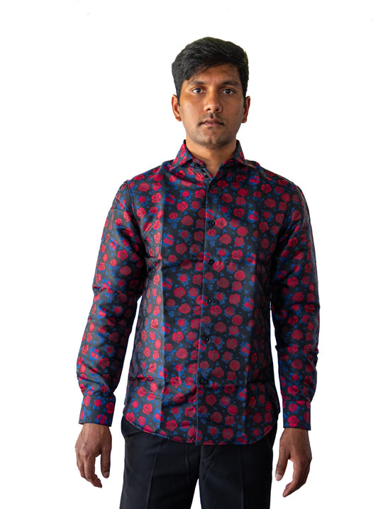 SIMON.VON RED BLUE FLORAL SILK MEN'S SHIRT- CY-2015 - SimonVon Shop