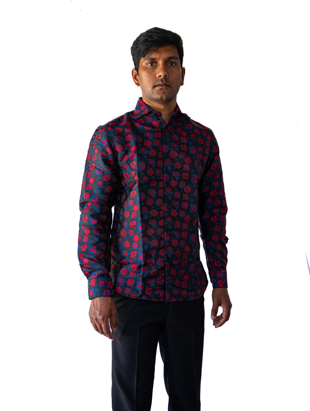 SIMON.VON RED BLUE FLORAL SILK MEN'S SHIRT- CY-2015 - SimonVon Shop